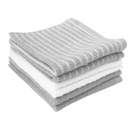 Ritz Horizontal Stripe Bar Mop Cloth, Gray, 6 Piece Set