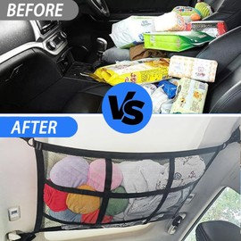 Car Ceiling Cargo Net Pocket, Interior Adjustable Double-Layer Mesh Storage Net For Medium-sized sedan SUV, Cargo Net for Car Roof Storage for Most Medium-sized sedan SUV (80 * 53cm)