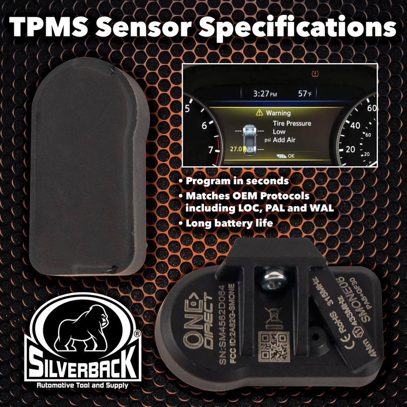 Silverback Automotive One-Direct TPMS Programmable Sensor Set of 4. Multi-Frequency