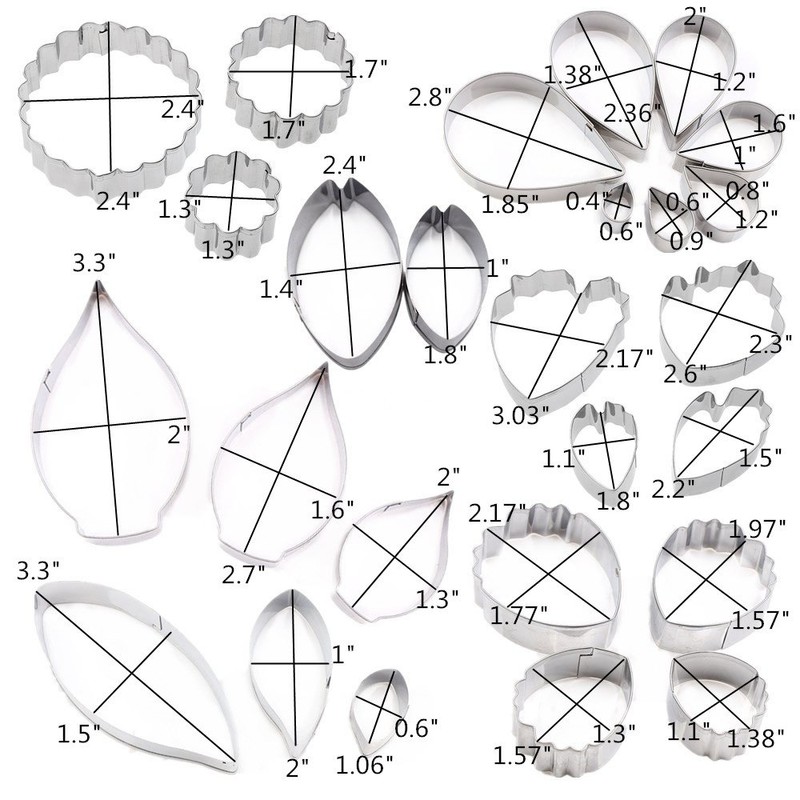 26個 ステンレススチール ガムペースト 花と葉のカッターセット フォンダンフラワー クッキーカッター シュガークラフト フラワーメイキングツール 結婚式 誕生日ケーキデコレーション