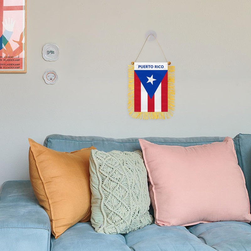 Puerto Rico Fringy Hanging Flag Double Sided Small Mini Puerto
