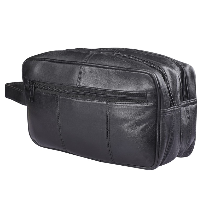 RAS Wallets Mens Large Genuine Leather Travel Overnight Wash Gym