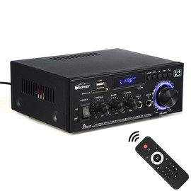 WOOPKER HiFi Stereo Amplifier Bluetooth 5.0, 2 Channel, 100W Max Power, 12V/5A Power Supply, USB, SD, RCA, LED for Karaoke