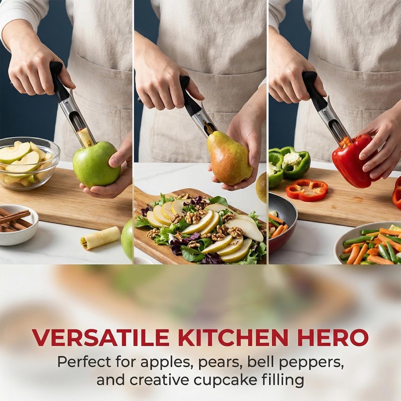 Apple Corer Remover, Stainless Steel Apple Corer with Serrated Blade