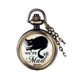 JewelryWe Mother's Day Gift Retro Pocket Watch with Chain Women Men Analogue Quartz Chain Watch Vintage Watch Pendant with Necklace Gift for Women Men, bronze cat, Christmas Day, birthday