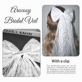 Arocooy Short Wedding Veil White Bridal Bow Veils Clip Lace Embroidered Bachelorette Party Veil Bride Accessories for Women Girls