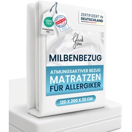 Glückstoff® Premium Mite Cover Mattress 120 x 200 x 20 cm [Certified in Germany] Allergy Sufferers Bed Linen Set Anti Dust Mite - Allergy Sufferers Mattress Cover - Encasing Bed Linen Anti Dust Mite
