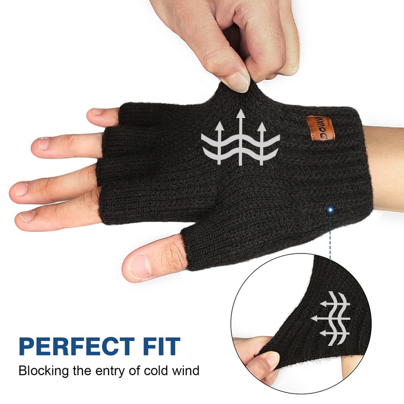 DOVAVA Fingerless Gloves for Men,Thermal Winter Touchscreen Kint Gloves for