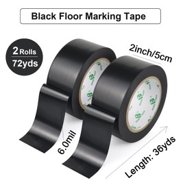 BOMEI PACK Black Floor Marking Tape, Safety Hazard Tape for Caution and Warning, 2Rolls 2inch x 36 yds x 6.0mil