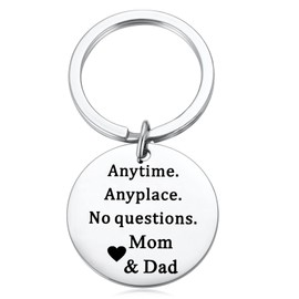 Funny Reminder Keychain for Teens, Any Time Any Place No Questions Keyring, New Driver Key Chain, Sweet 16 Gifts for Girl Boy, Graduation Gift from Mother Father to Son Daughter
