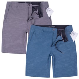 Visive Mens Shorts for Men, Hybrid Casual Golf Dress Flat Front Quick Dry Stretch Board Shorts, (2 Pack) Lightweight Chino Short Slub Grey/Navy - 42