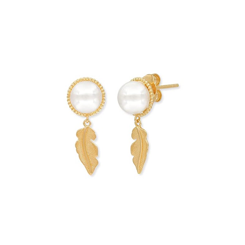 Engelsrufer Women's Earrings Gold-Plated Sterling Silver with Feather Pendant and