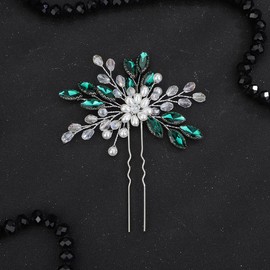 JWICOS Bride Wedding Hair Pin Green Crystal Bridal Hair Piece Wedding Hair Clip for Women and Girls