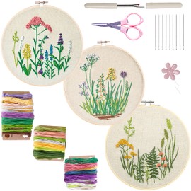 Bonroy Embroidery Kit for Beginners, 3 Sets Embroidery Kit for Craft Lover Handy Stitch with Embroidery Fabric with Pattern,Full Range Accessories