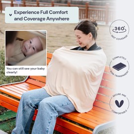 BabbleRoo Nursing Cover Up for Breastfeeding – 95% Muslin, Soft & Breathable Baby Essentials | Newborn Essentials Breastfeeding Covers for Nursing, Multi-Use for Car Seat & High Chair – Buttercream