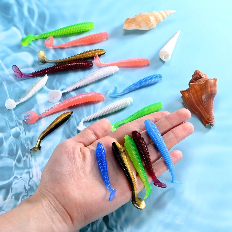 TIXIPEM 30-Pack T-Tail Soft Fishing Lures 2.17 in White