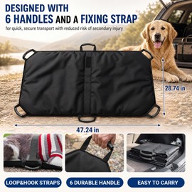 Geiserailie Black Emergency Dog Stretcher for Large Dogs (up to 250 Lbs), Portable Thickened Oxford Fabric Pet Carrier with 6 Handles & Safety Strap, Foldable for Travel & First Aid