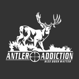 Antler Addiction Decal - Mule Deer Hunting Sticker - Automotive Window Decal - Mule Deer Buck Sticker - Mule Deer Hunting - Hunting - Deer Stickers - Size Does Matter - Hunters Image