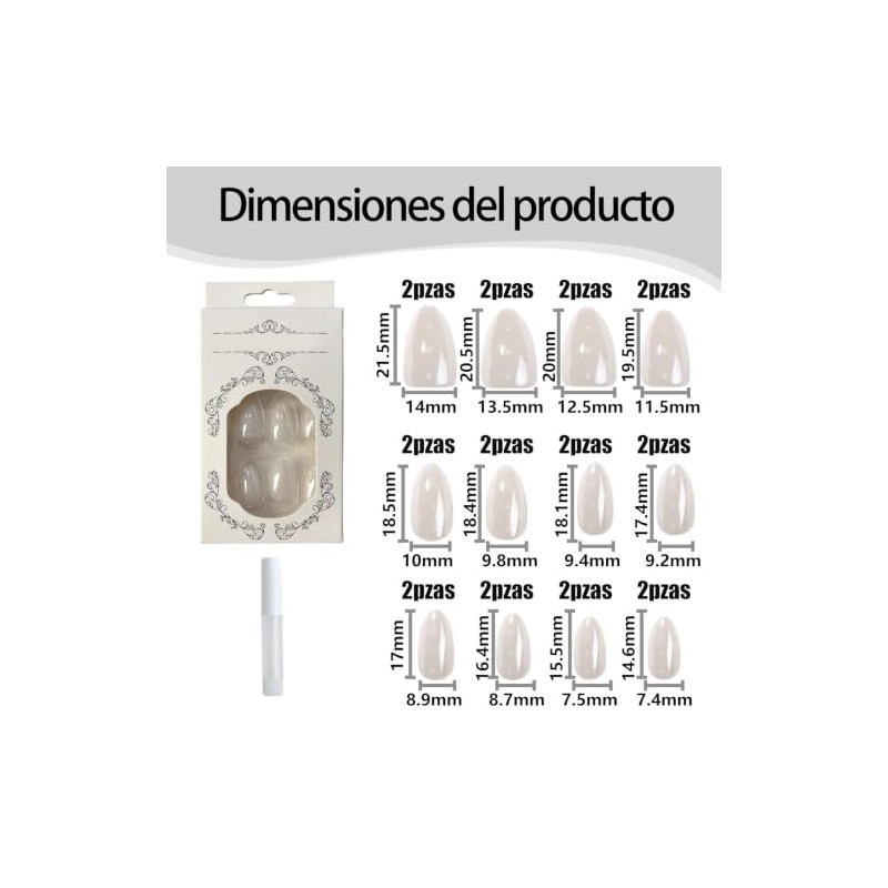 24Tabletas Uñas Press on Cortas, Patrón Puntos De Onda Blancos
