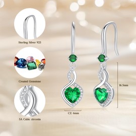 FANCIME Emerald Heart Infinity Dangle Drop Earrings 925 Sterling Silver May Birthstone Earrings Fine Jewelry Birthday Gifts for Women