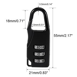 sourcing map 3-Digit Combination Lock, 3 mm Diameter Shackle Combination Lock, Black, Pack of 2
