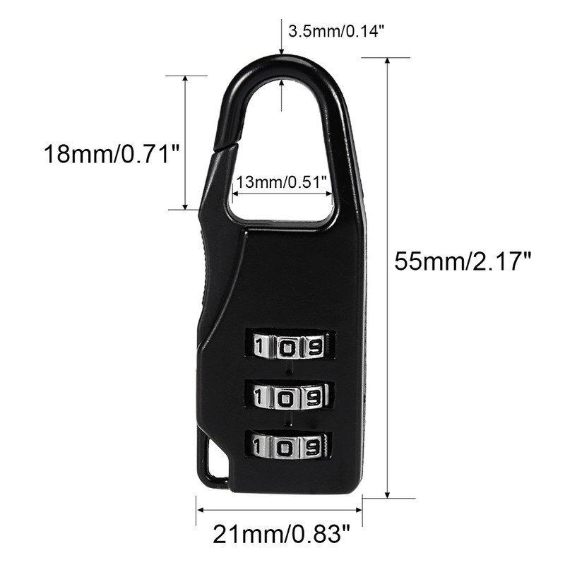 sourcing map 3-Digit Combination Lock, 3 mm Diameter Shackle Combination