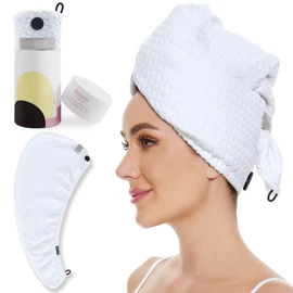 BYCOO Waffle Hair Towel Wrap, Large Microfiber Hair Drying Towels With Button&Elastic, Anti Frizz Head Towle|Super Absorbent | Soft Quick Dry Hair Turban for Women & Wet, Curly, Long &Thick Hair-Green