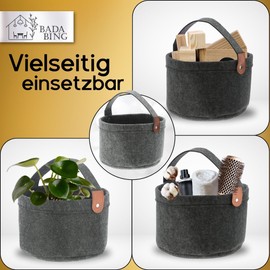Bada Bing Set of 2 Felt Baskets Round Anthracite with Handle - Portable Organiser Made of Felt Fabric with Handle - Storage Basket Small Organiser Basket Folding Basket Bag Basket Storage for Shelf