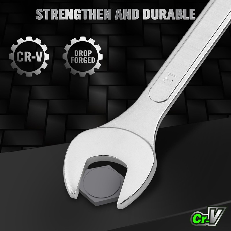 30-Piece Combination Wrench Set, Metric (6mm-24mm) & SAE (1''-1/4"), Standard
