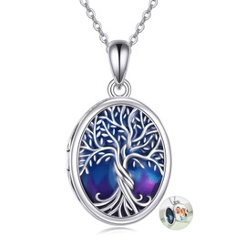 ONEFINITY Tree of Life Locket Necklace Sterling Silver Locket Necklace That Holds Pictures Tree of Life Locket Pendant Necklace for Women Wife Girlfriend Mom