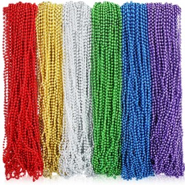 Kigeli 300 Pcs Assorted Mardi Gras Beads Necklace Bulk 31.4inch 7mmCarnival Beaded Necklaces for Christmas Mardi Gras Festivals, Night Club Dress up Events (Multicolor,Elegant)