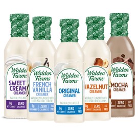 Walden Farms Coffee Creamers Calorie Free, Dairy Free, Carb Free and Vegan Pack of 5 (Original Cream - Sweet Cream - Mocha- Hazelnut & French Vanilla)