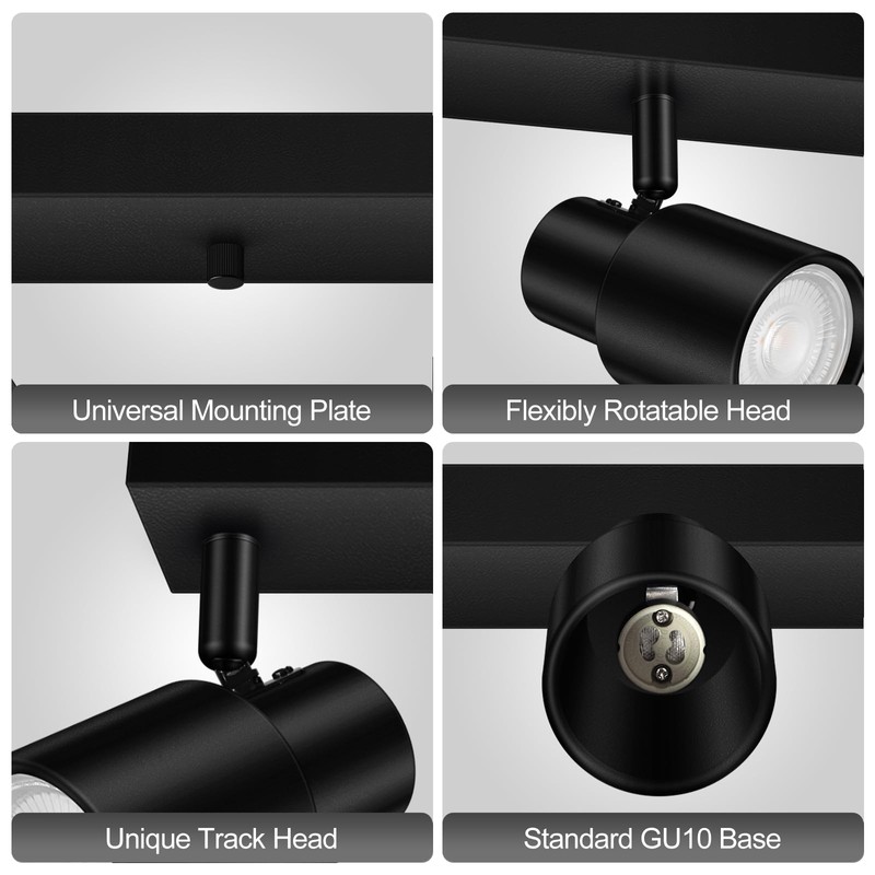 Plug-in Track Lighting LED, Track Light Fixtures Ceiling, Black Plug