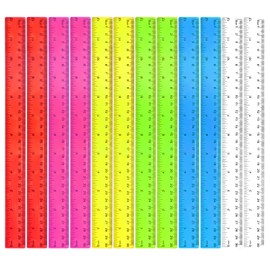 12Pcs 30cm Plastic Ruler Colorful Clear Ruler 12 inch Shatterproof Ruler Straight Ruler Measuring Ruler Kitchen Ruler Color Transparent Ruler Colourful Ruler 30Cm for Student Kids Gift School Office
