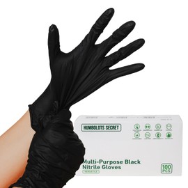 Humboldts Secret 4.5 Mil Black Nitrile Gloves Disposable Latex Free & Powder Free | Food Grade & Food Safe Gloves | Textured Tips | Great For Cleaning, BBQ, Nails, Barber, etc | (Medium - Box of 100)