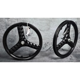 PRO+ 20" BICYCLE GT STYLE MAG WHEELS 3 SPOKE BLACK FOR BMX BICYCLES (NO COG) - Front
