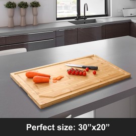 30 x 20 Extra Large Bamboo Cutting Board for Kitchen, Cutting Board Stove Top Cover, Butcher Block Chopping Board with Handle and Juice Groove, Large Charcuterie Board, Over the Sink Cutting Board