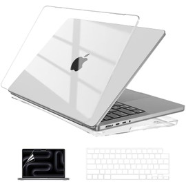 EooCoo Funda Compatible con MacBook Pro 14 Pulgadas 2024 M4 2023-2021 M3 M2 M1 Pro MAX Chip A2918 A2992 A2779 A2442, Carcasas Rígidas con US Cubierta para Teclado+Protector de Pantalla, Transparente