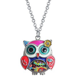 Enamel Alloy Anime Flower Owl Necklace Bird Pendant Fashion Jewelry For Women Girls Charm Gift (Multi)