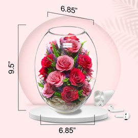 Premium Fresh Cut Preserved Flower Bouquet in a Sealed Glass Vase | Long Lasting Bouquet Roses Stays Fresh for 5+ Years | No Water Needed | Allergy Free | Unique Rose Gifts for Women