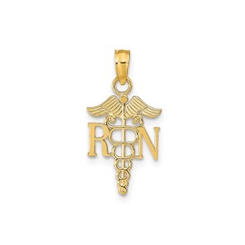 10k Yellow Gold RN Caduceus Pendant Necklace for Women or Unisex Wear, Registered Nurse Symbol Jewelry Charm for Medical Professionals, Nursing Career Recognition or Healthcare Appreciation