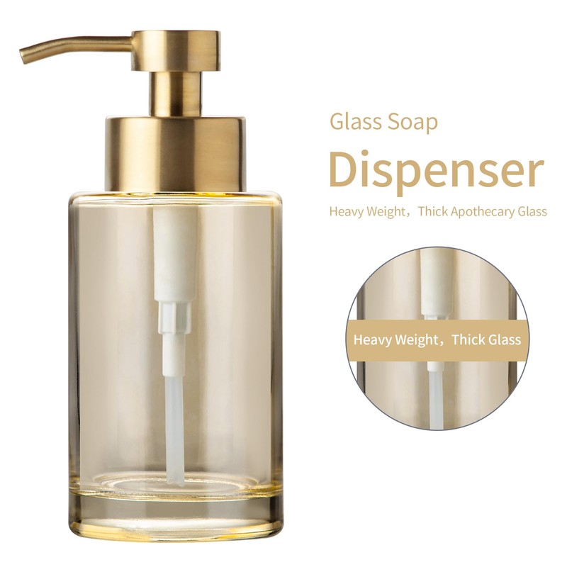 Enra Gold Foaming Soap Dispenser, 12oz Thick Glass Bathroom &
