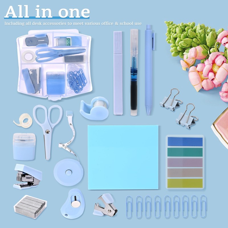 Mini Office Supply Kit, Blue Stapler with Staples and Tape