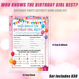 Who Knows The Birthday Girl Best, 30Pcs Birthday Game Cards for Teens Kids, Birthday Game Cards for Girls Hers Women's Sleepover Supplies Decorations, Themed Party Activity and Idea (Rose Pink)