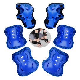 LHLZNB Kids Sports Protective Gear Set，Kids Knee Pads Set，Knee Pads Elbow Pads Wrist Guards Set,Knee Elbow Pads with Adjustable Wrist Guards for Skateboard Inline Roller Skating Biking Riding (blue)