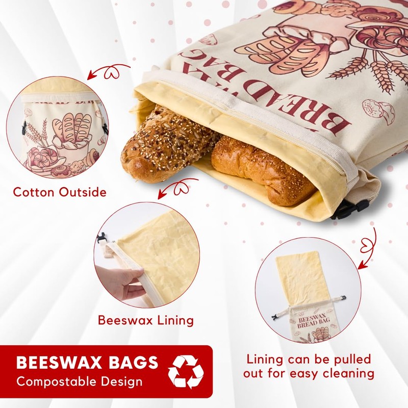 Bread Bags for Homemade Bread - 2 Pack XL Reusable