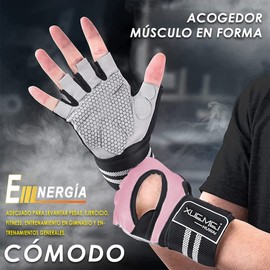 EASYTAO Guantes de Gym con Muñequeras, Guantes Gimnasio para Hombres y Mujeres Anti-Derrapantes con Soporte de Muñeca, Ejercicios, Crossfit, Gimnasia, Pesas (Rosa, M con Muñequeras)