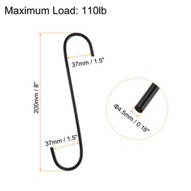sourcing map 2pcs Long S Hooks 8 Inch Extra Long Metal S-Shaped Hanging Hooks High Manganese Steel S Hanger Storage Organizing Tool for Kitchen Garden Bathroom Garage Closet, Black