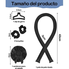 Rizos Sin Calor, Juego de 5 Piezas Para Ondas Naturales, Gorro de Seda Para Dormir, Solución de Peinado Rápido Para Ocasiones Especiales, Viajes y Uso Diario, 4 Tamaños Diferentes