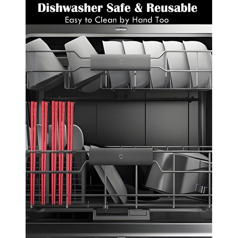 Reusable Chopsticks 5PC - Dishwasher Safe Non-slip Chinese Japanese Style